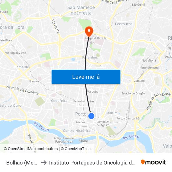 Bolhão (Metro) to Instituto Português de Oncologia do Porto map
