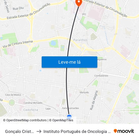 Gonçalo Cristóvão to Instituto Português de Oncologia do Porto map