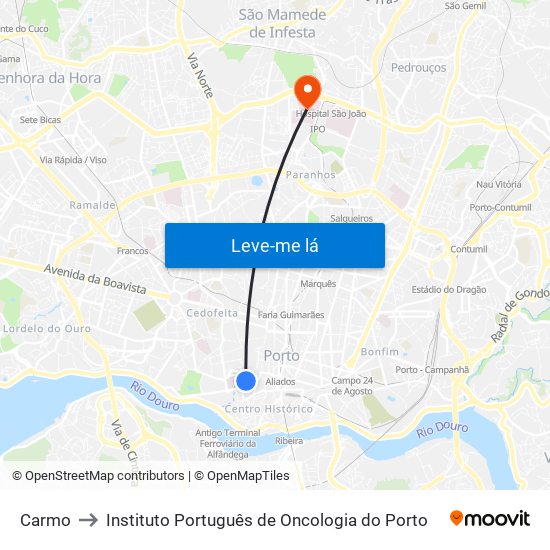 Carmo to Instituto Português de Oncologia do Porto map