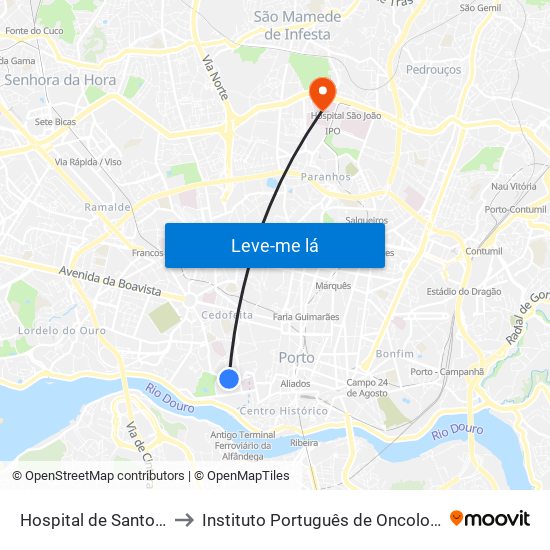 Hospital de Santo António to Instituto Português de Oncologia do Porto map