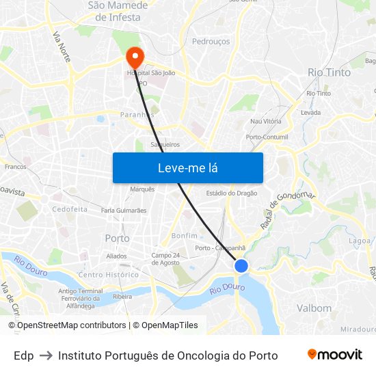 Edp to Instituto Português de Oncologia do Porto map