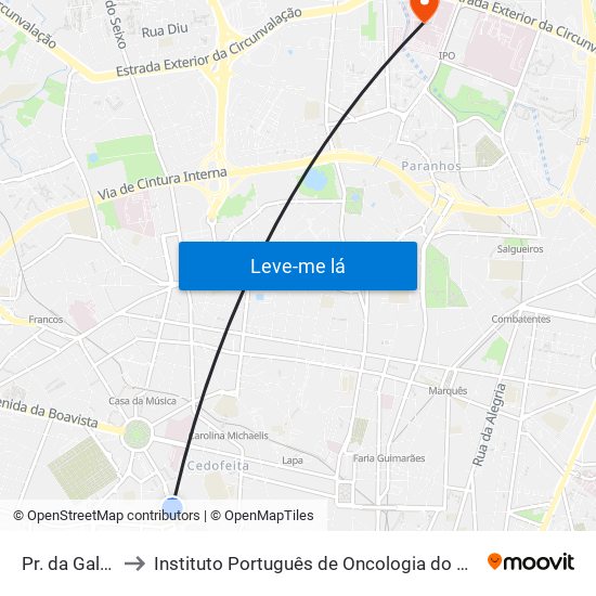 Pr. da Galiza to Instituto Português de Oncologia do Porto map