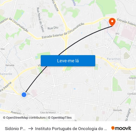 Sidónio Pais to Instituto Português de Oncologia do Porto map