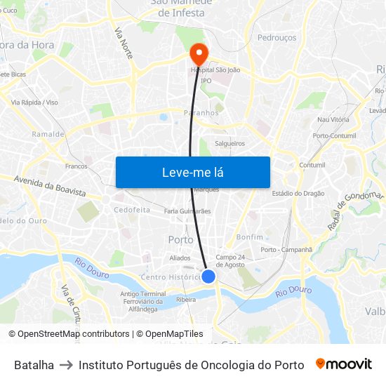 Batalha to Instituto Português de Oncologia do Porto map