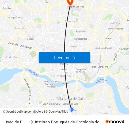 João de Deus to Instituto Português de Oncologia do Porto map