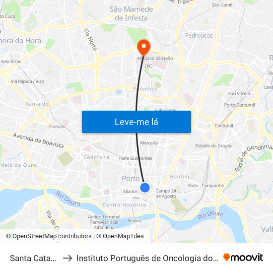 Santa Catarina to Instituto Português de Oncologia do Porto map