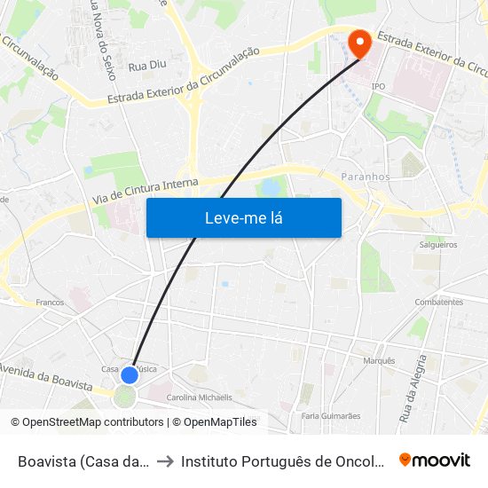 Boavista (Casa da Música) to Instituto Português de Oncologia do Porto map