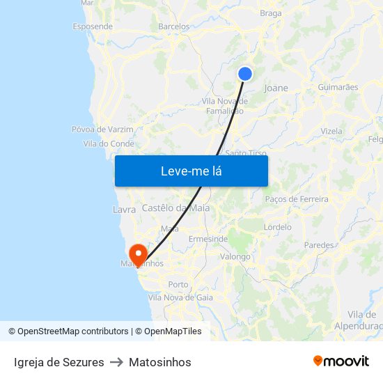Igreja de Sezures to Matosinhos map