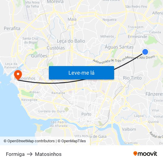 Formiga to Matosinhos map