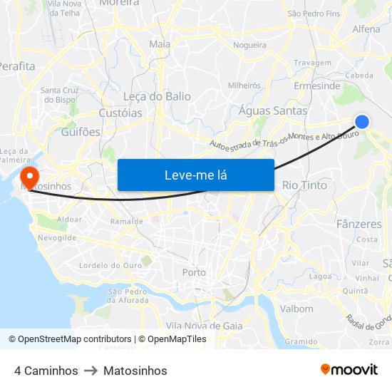 4 Caminhos to Matosinhos map