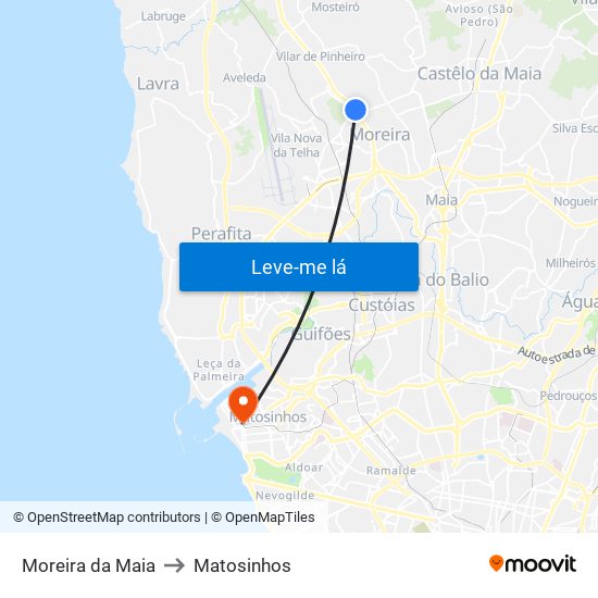 Moreira da Maia to Matosinhos map