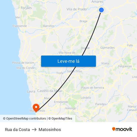 Rua da Costa to Matosinhos map