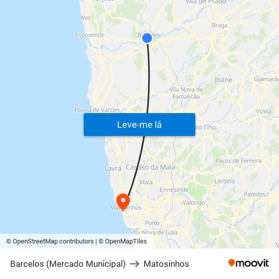 Barcelos (Mercado Municipal) to Matosinhos map