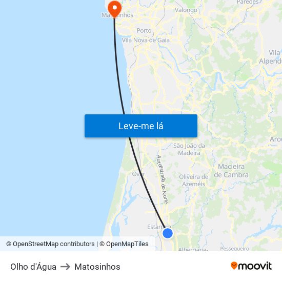 Olho d'Água to Matosinhos map