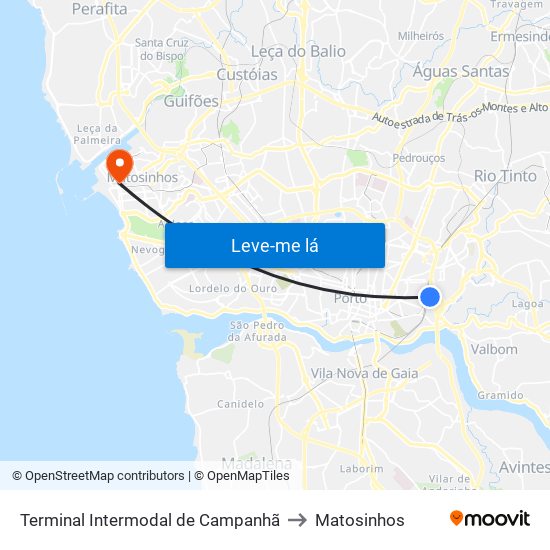 Terminal Intermodal de Campanhã to Matosinhos map