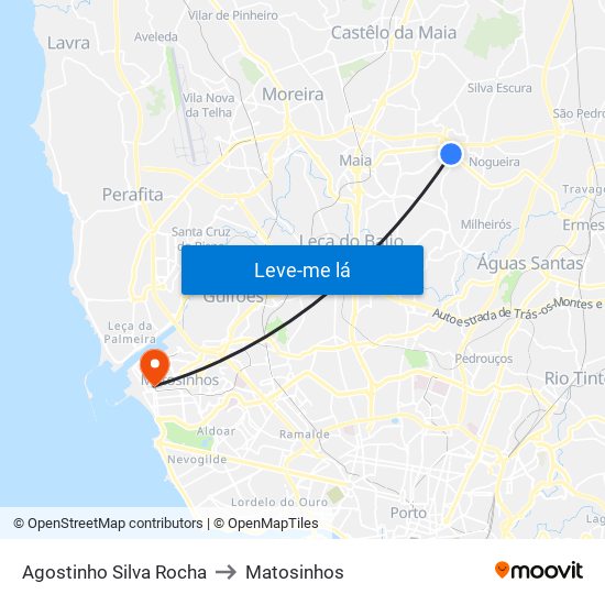 Agostinho Silva Rocha to Matosinhos map