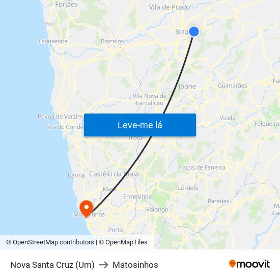 Nova Santa Cruz (Um) to Matosinhos map