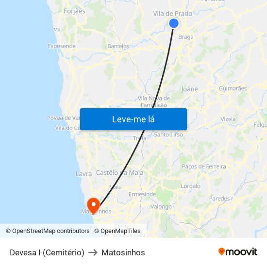 Devesa I (Cemitério) to Matosinhos map