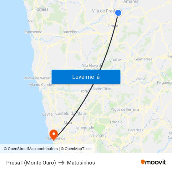 Presa I (Monte Ouro) to Matosinhos map