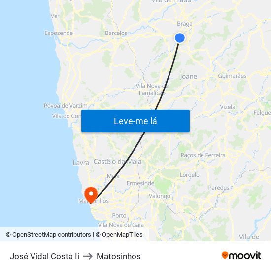 José Vidal Costa Ii to Matosinhos map