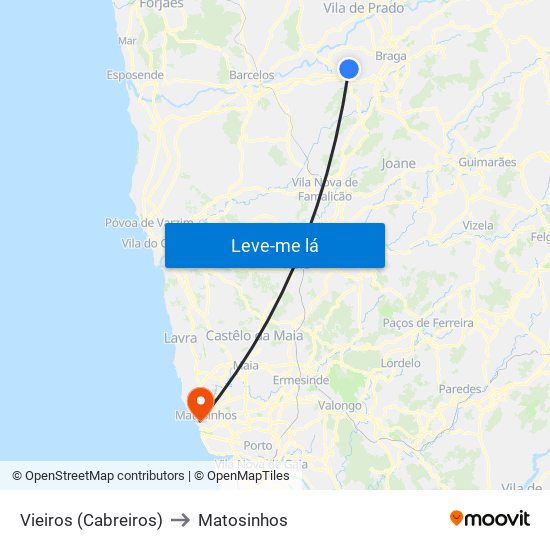 Vieiros (Cabreiros) to Matosinhos map