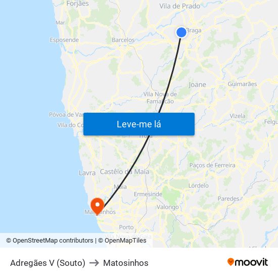 Adregães V (Souto) to Matosinhos map