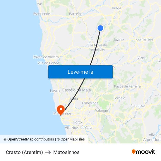 Crasto (Arentim) to Matosinhos map