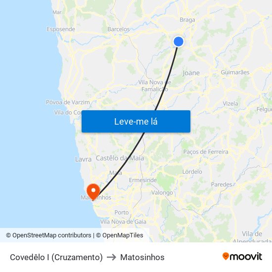 Covedêlo I (Cruzamento) to Matosinhos map
