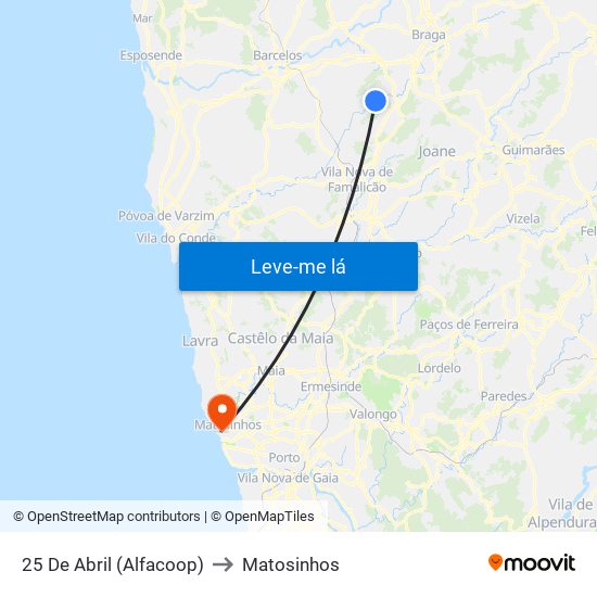 25 De Abril (Alfacoop) to Matosinhos map