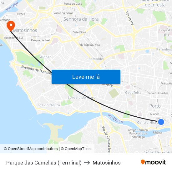 Parque das Camélias (Terminal) to Matosinhos map