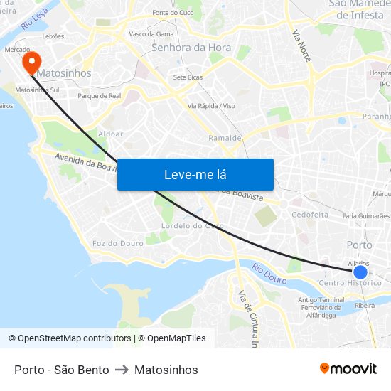 Porto - São Bento to Matosinhos map