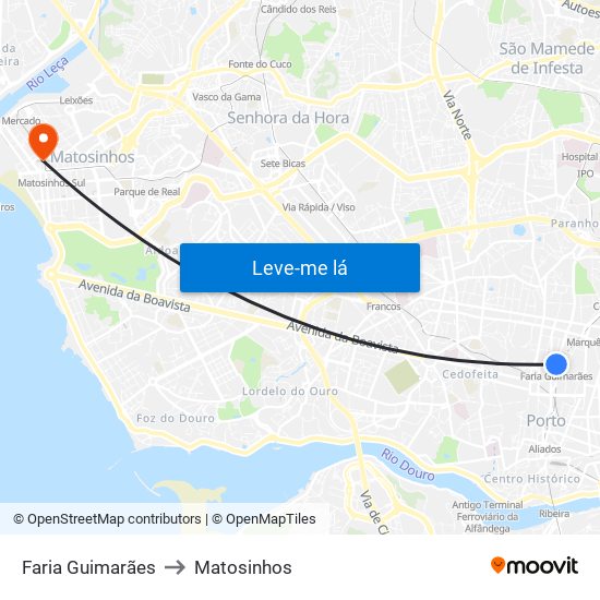 Faria Guimarães to Matosinhos map