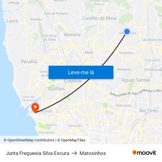 Junta Freguesia Silva Escura to Matosinhos map