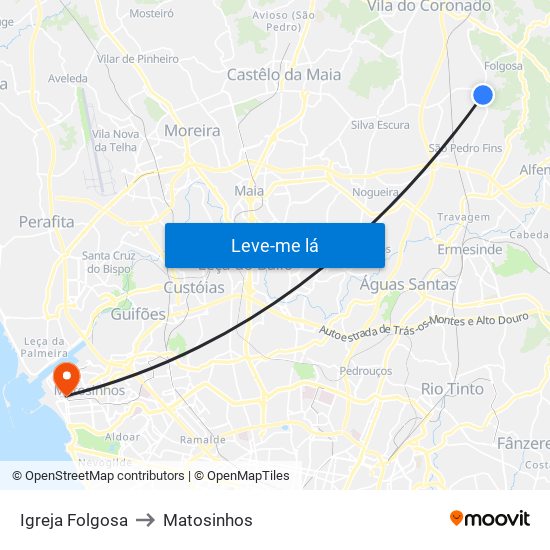 Igreja Folgosa to Matosinhos map