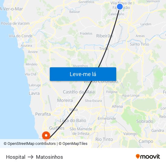 Hospital to Matosinhos map