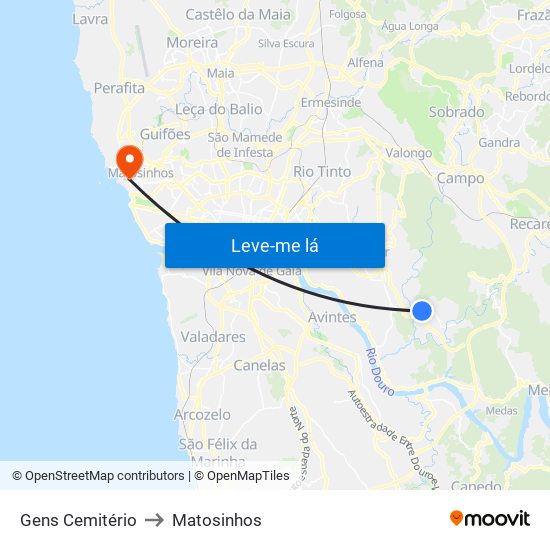Gens Cemitério to Matosinhos map
