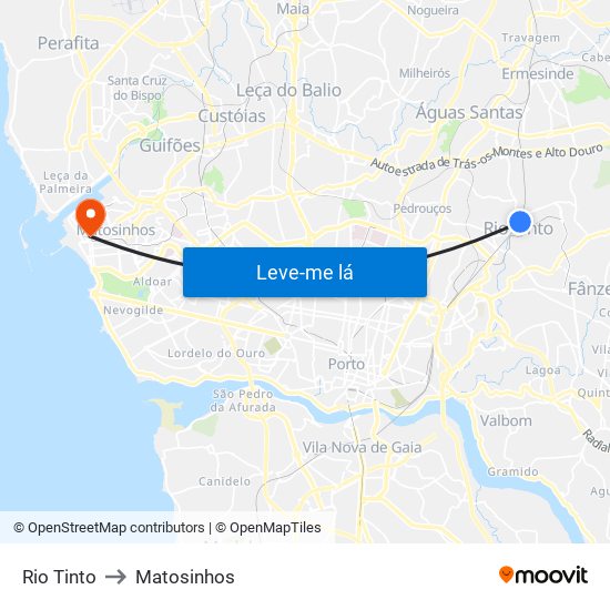 Rio Tinto to Matosinhos map