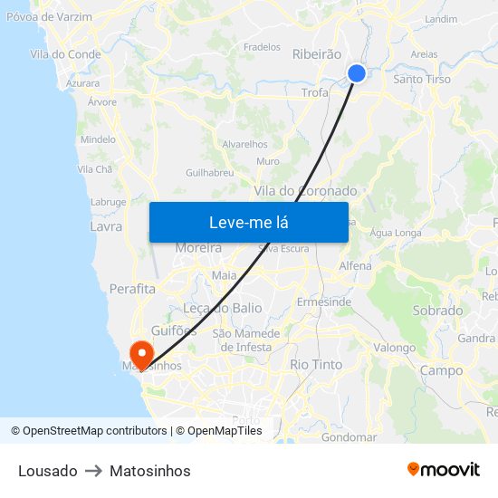 Lousado to Matosinhos map