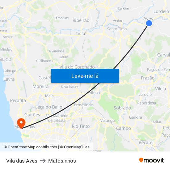 Vila das Aves to Matosinhos map