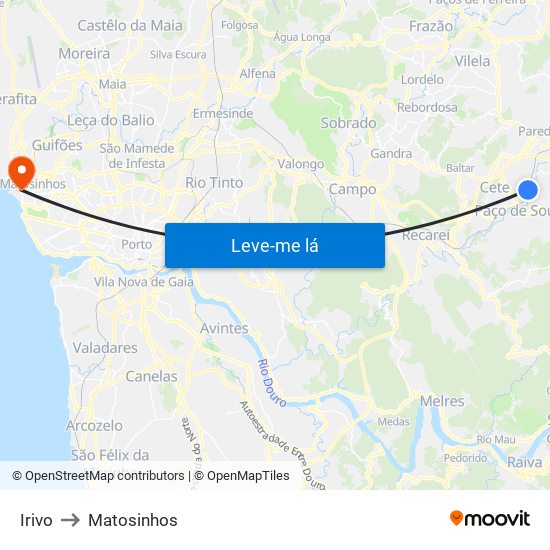 Irivo to Matosinhos map