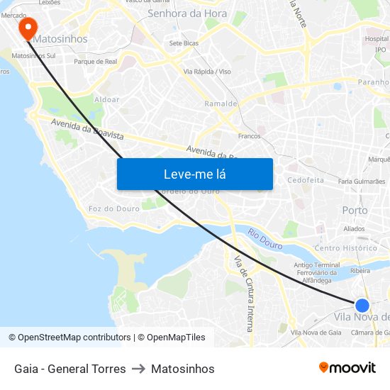 Gaia - General Torres to Matosinhos map