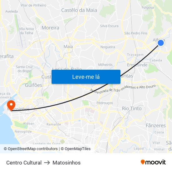 Centro Cultural to Matosinhos map