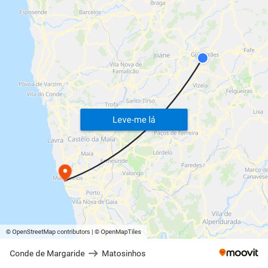 Conde de Margaride to Matosinhos map