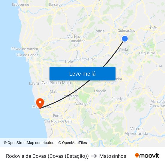 Rodovia de Covas (Covas (Estação)) to Matosinhos map