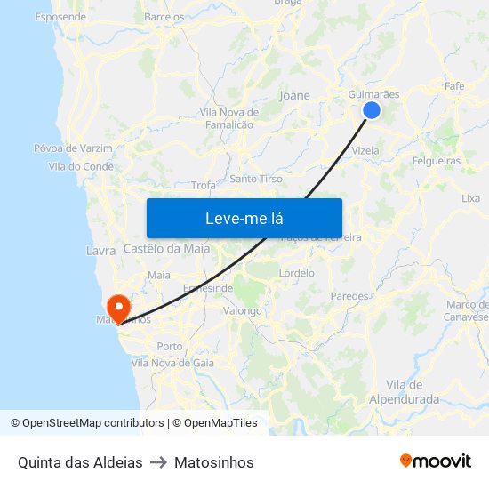Quinta das Aldeias to Matosinhos map