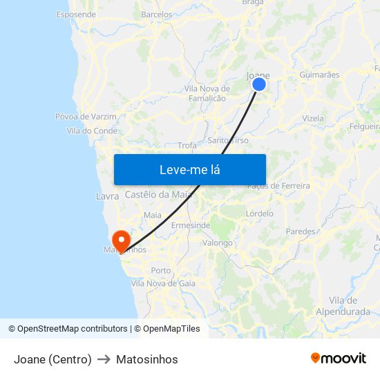 Joane (Centro) to Matosinhos map