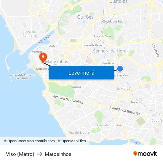 Viso (Metro) to Matosinhos map