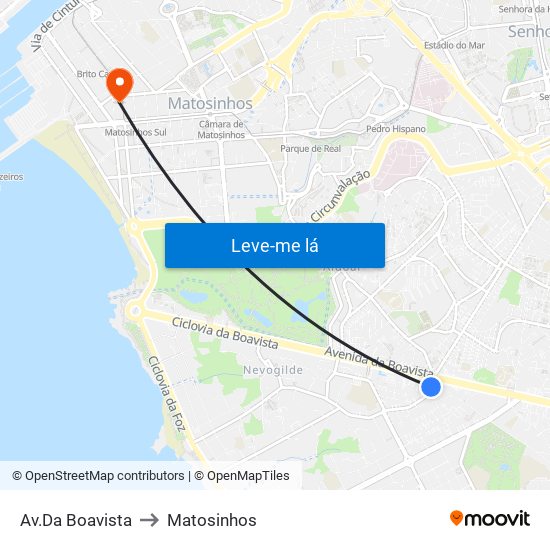 Av.Da Boavista to Matosinhos map