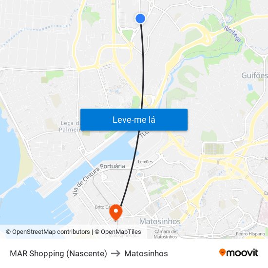 Mar Shopping Nascente to Matosinhos map