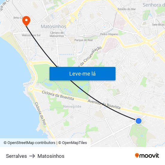 Serralves to Matosinhos map